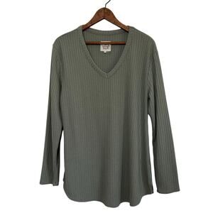 Chaser Long Sleeve Waffle Knit Thermal Tunic Sweater Top in Olive Green XL